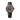 rose gold watch with a black face & black rubber bracelet on a white background