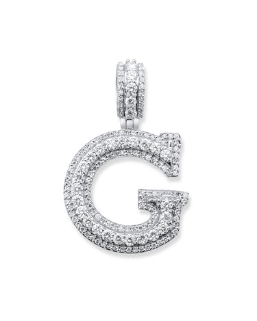 14K White Gold Diamond Initial "G" Pendant - 0.97 Ctw