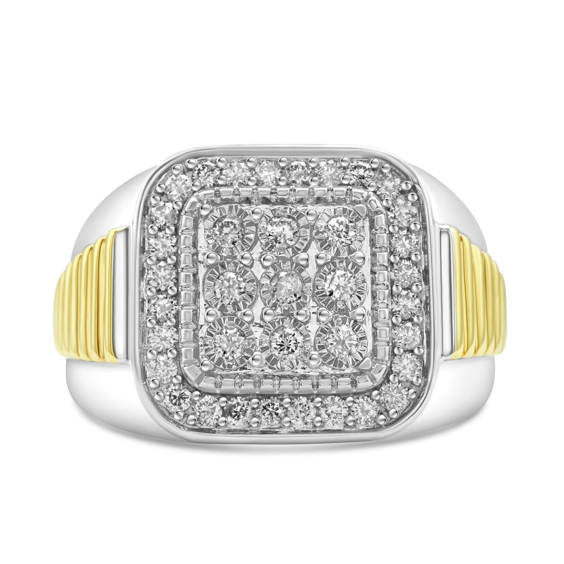 14K Two-Tone Gold White Men's Diamond Ring 0.51 Ct