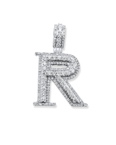 14k White Gold Diamond Initial "R" Pendant  1.11 Ctw