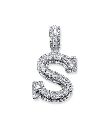 14k White Gold Diamond Initial "S" Pendant  1.00 Ctw