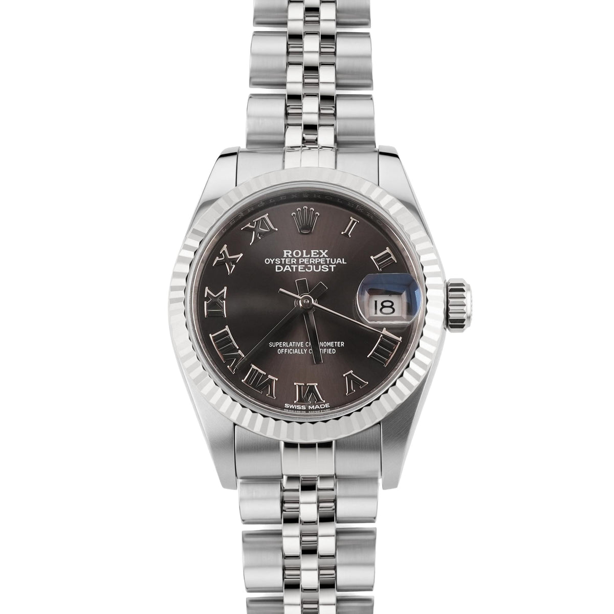 Rolex 279174 Lady-Datejust 28 mm Fluted Bezel Dark Grey Roman Dial 