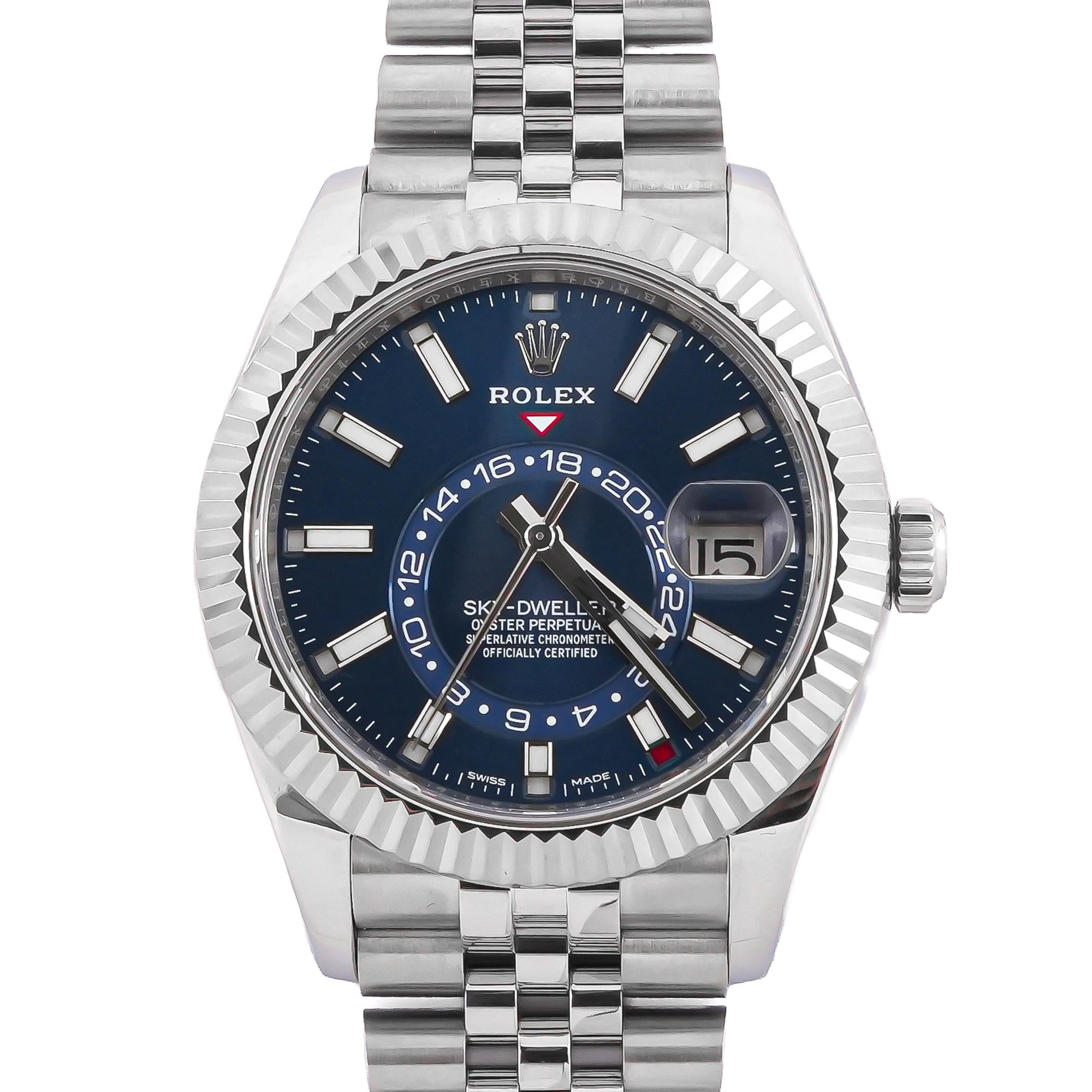 Rolex 326934 Sky-Dweller 42 mm 18K White Gold Fluted Bezel Blue