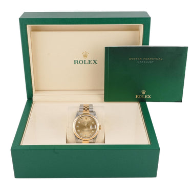 Rolex 16233 Datejust 36 mm Champagne Diamond Dial Jubilee Bracelet Box 1995