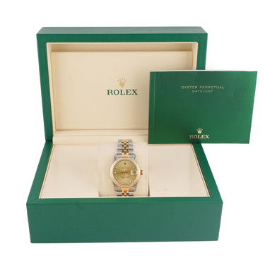 Rolex 68273 Datejust 31 mm Champagne Diamond Dial Jubilee Bracelet Box 1991