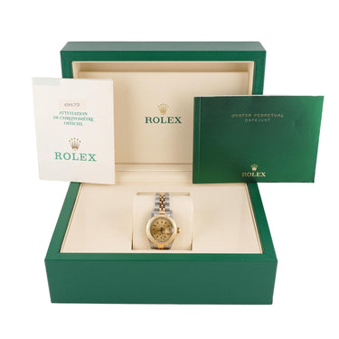 Rolex 69173 Lady-Datejust 26mm Champagne Dial Jubilee Bracelet Box & Papers 1989
