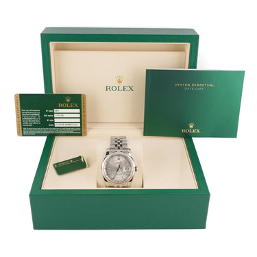 Rolex 116234 Datejust 36 mm Silver Index Dial Jubilee Bracelet Box & Papers 2011