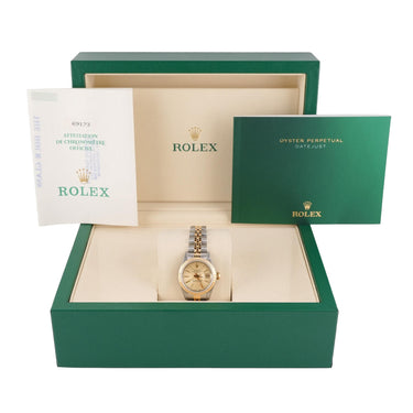 Rolex 69173 Lady-Datejust 26 mm Champagne Linen Index Dial Box and Papers 1988