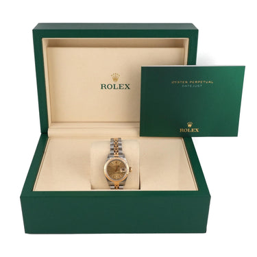 Rolex 69173 Lady-Datejust 26 mm Champagne Index Dial Jubilee Bracelet Box 1996