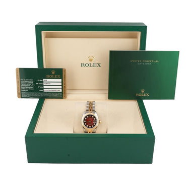 Rolex 179173 Lady-Datejust 26mm Red Vignette Jubilee Bracelet Box & Papers 2012