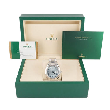 Rolex 218206 Day-Date II 41 mm Ice Blue Roman Dial Platinum Box and Papers 2015