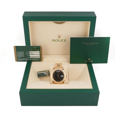 Rolex 218238 Day-Date II 41mm Black Wave Dial Box and Papers 2009