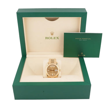 Rolex 228238 Day-Date 40 mm Champagne Baguette Diamond Dial President Box 2020