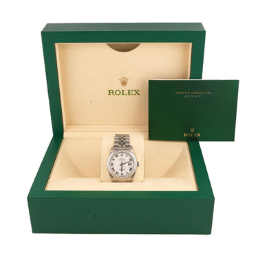 Rolex 16220 Datejust 36 mm White Roman Dial Jubilee Bracelet Box 2003