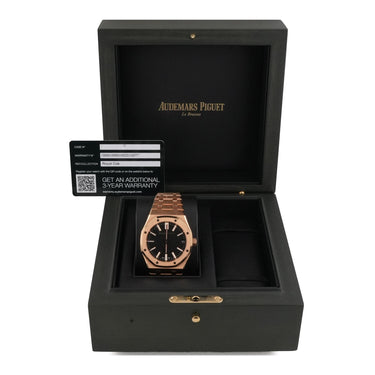 Audemars Piguet Royal Oak Selfwinding 18K Rose Gold Black Dial Box & Papers 2023