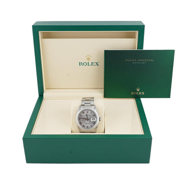 Rolex 16220 Datejust 36 mm Silver Roman Dial Oyster Bracelet Box 2003