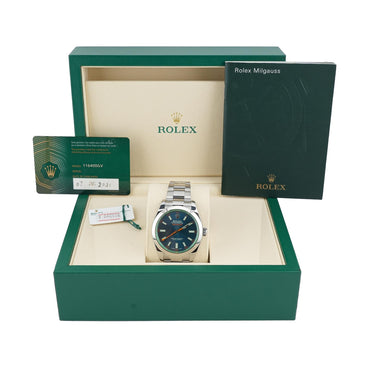 Rolex 116400GV Milgauss 40 mm Blue Index Dial Oyster Bracelet Box & Papers 2021