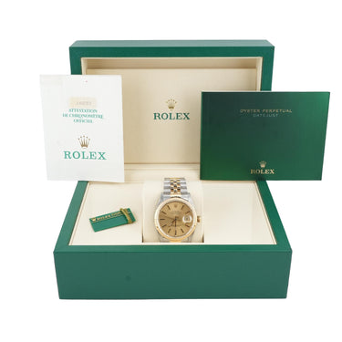 Rolex 16233 Datejust 36 mm Champagne Dial Jubilee Bracelet Box and Papers 1994
