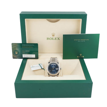 Rolex 228239 Day-Date 40 mm 18K White Gold Blue Bevelled Dial Box & Papers 2021