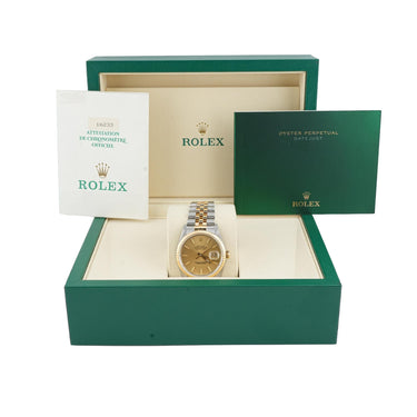 Rolex 16233 Datejust 36 mm Champagne Dial Jubilee Bracelet Box and Papers 1993