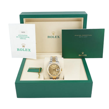 Rolex 16233 Datejust 36 mm Champagne Dial Jubilee Bracelet Box & Papers 1996