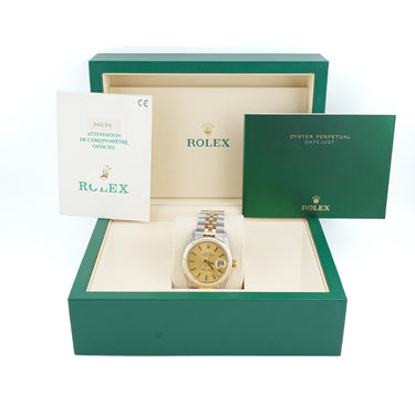 Rolex 16233 Datejust 36 mm Champagne Dial Jubilee Bracelet Box & Papers 1996