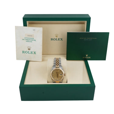Rolex 16233 Datejust 36 mm Champagne Dial Jubilee Bracelet Box & Papers 1991