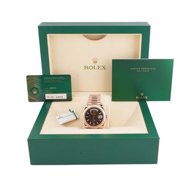 Rolex 228235 Day-Date 40 mm 18K Rose Gold Chocolate Dial Box and Papers 2022