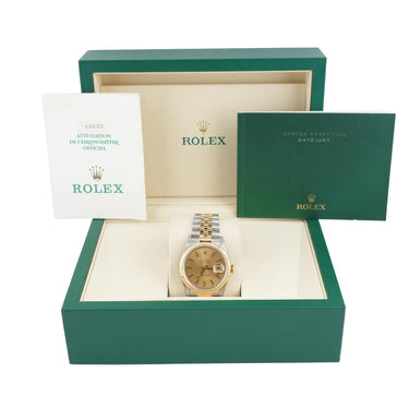 Rolex 16233 Datejust 36 mm Champagne Dial Jubilee Bracelet Box & Papers 1996