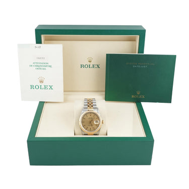 Rolex 16233 Datejust 36 mm Champagne Dial Jubilee Bracelet Box and Papers 1990