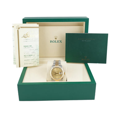 Rolex 16233 Datejust 36 mm Champagne Dial Jubilee Bracelet Box and Papers 1993