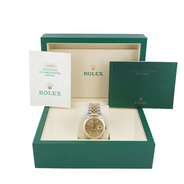 Rolex 16233 Datejust 36 mm Champagne Dial Jubilee Bracelet Box and Papers 1991