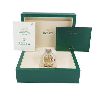 Rolex 16233 Datejust 36 mm Champagne Dial Jubilee Bracelet Box & Papers 1996