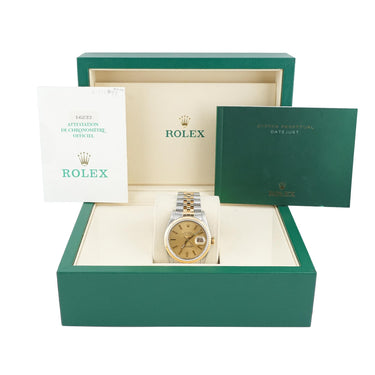 Rolex 16233 Datejust 36 mm Champagne Dial Jubilee Bracelet Box and Papers 1989