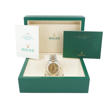 Rolex 16233 Datejust 36 mm Champagne Dial Jubilee Bracelet Box and Papers 2002