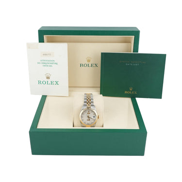 Rolex 68273 Datejust 31 mm Silver Jubilee Diamond Dial Box and Papers 1993