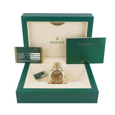 Rolex 218238 Day-Date II 41mm 18K Yellow Gold Champagne Diamond Dial President Bracelet Box & Papers 2011