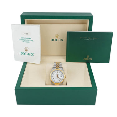 Rolex 16233 Datejust 36mm White Index Dial Jubilee Bracelet Box & Papers 1999