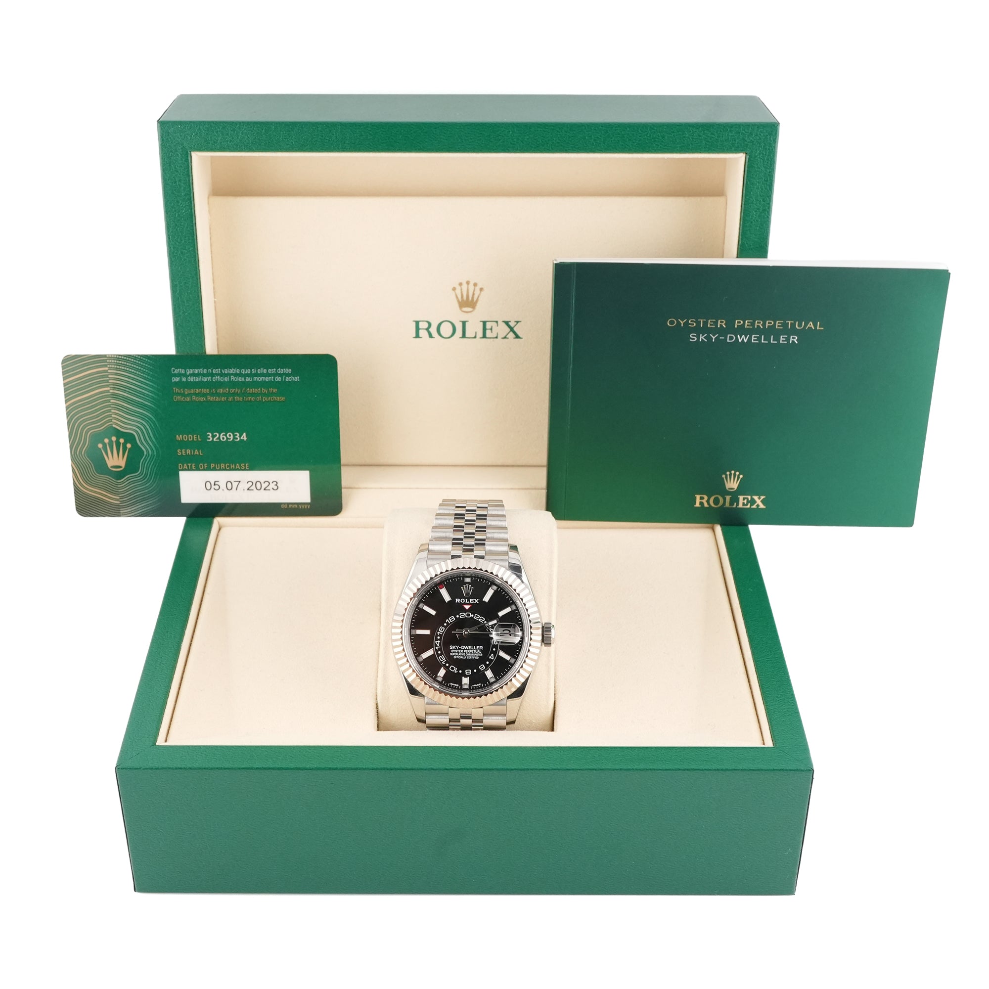 Rolex 326934 Sky-Dweller 42 mm Fluted Bezel Black Index Dial