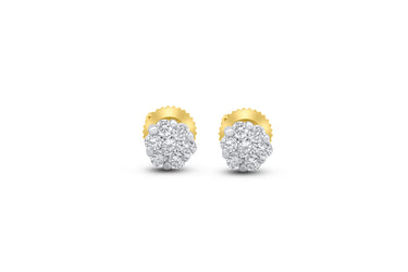 14K Yellow Gold Diamond Cluster Stud Earrings 0.36 Ctw