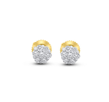 14K Yellow Gold Diamond Cluster Stud Earrings 0.36 Ctw