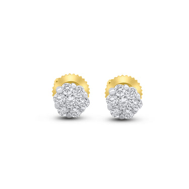 14K Yellow Gold Diamond Cluster Stud Earrings 0.36 Ctw
