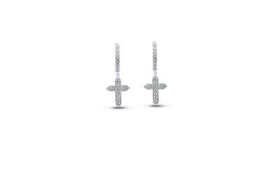 Exquisite 14K White Gold Mini Diamond Cross Earrings - 0.35 Ctw