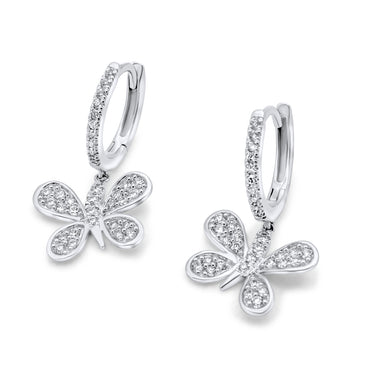Elegant 14K White Gold Mini Diamond Butterfly Earrings - 0.40 Ctw