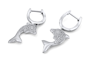 Captivating 14K White Gold Mini Diamond Dolphin Earrings - 0.40 Ctw