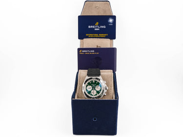 Breitling watch in a blue box on a white background