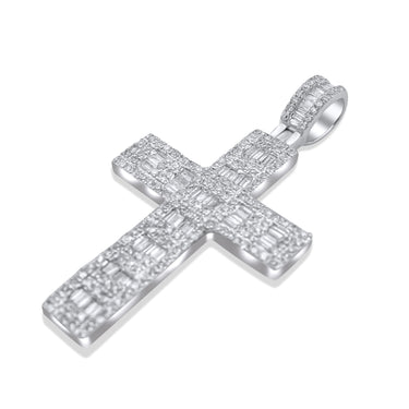 14K White Gold Cross Diamond Pendant 0.96ctw