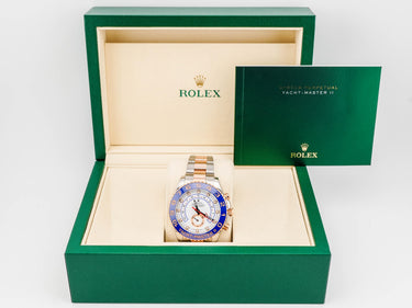 Rolex 116681 Yacht-Master II 44 mm 18K Rose Gold Blue Bezel White Dial Box 2014
