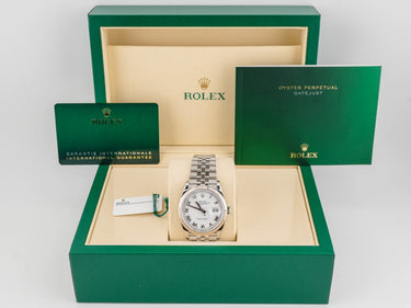 Rolex 126234 Datejust 36 mm Fluted Bezel White Roman Dial Jubilee Bracelet Box and Papers 2021