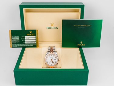Rolex 116231 Datejust 36 mm 18K Rose Gold White Diamond Dial Jubilee Bracelet Box and Papers 2009